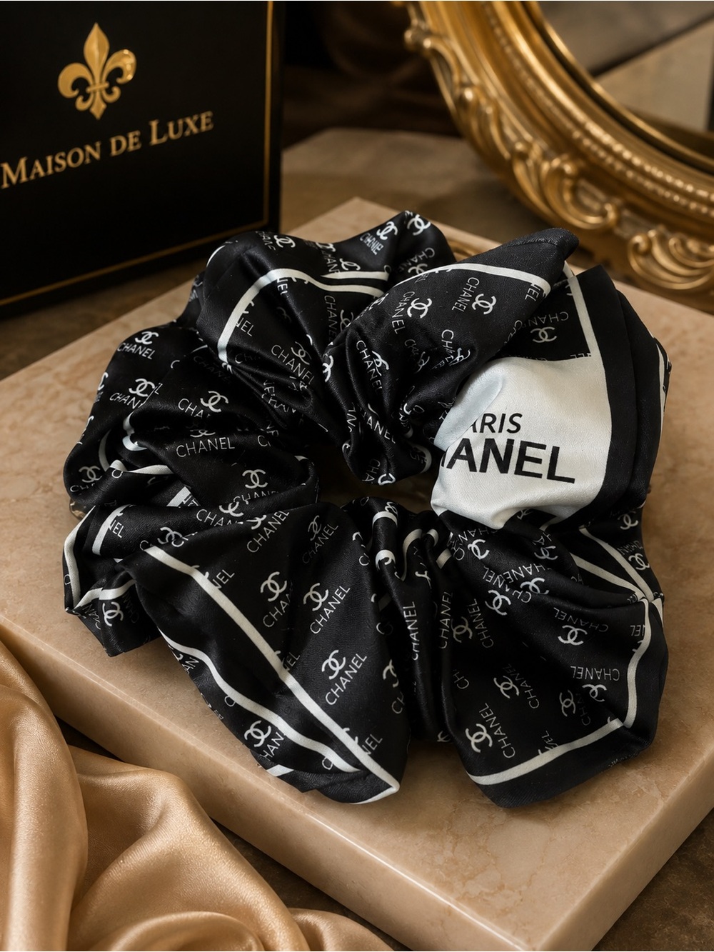 Parisian CC Monogram Luxe Oversized Satin Scrunchie
